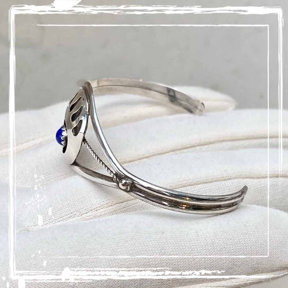Lapis Lazuli Sterling Silver Bear Paw Navajo Baby Cuff Bracelet - Picture 5 of 8